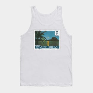 Full Moon Rising over Bora Bora Vintage French Polynesia Stamp Tank Top